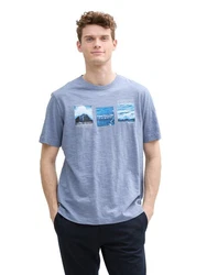 TOM TAILOR T-Shirt mit Front Print Hellblau/Grau/Blau/Dunkelgrau