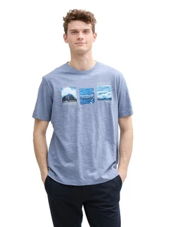 TOM TAILOR T-Shirt mit Front Print Hellblau/Grau/Blau/Dunkelgrau