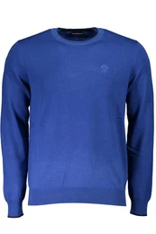 Strickpullover Herren Pullover Blau: Langarmshirt aus Bio-Baumwolle mit Stickerei