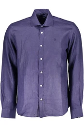 Langarmhemd Herren Langarmhemd Blau: Regular Fit mit Italienischem Kragen