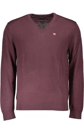 Strickpullover Herrenpullover Rot: Langer V-Ausschnitt mit Stickerei & Logo