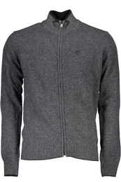 Strickpullover Herren-Cardigan Grau: Langer Reiverschluss, Kontrastdetails, Sticker