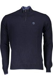 Strickpullover Herren-Blau-Pullover: Langarm, hoher Kragen, halber Reiverschluss