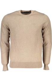 Strickpullover Herren Pullover Beige: Rundhals, Stickerei, aus recyceltem Material