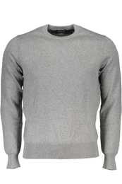 Strickpullover Grauer Herren-Pullover mit Rundhals aus recycelten Fasern und Stickere