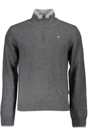 Strickpullover Grauer Herren-Pullover: Regular Fit, halber Reiverschluss, Kontrastd