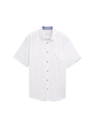 TOM TAILOR Kurzarmhemd COTTON LINEN SHIRT Weiß/Blau/Hellblau
