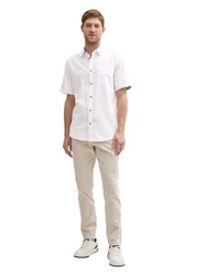 TOM TAILOR Kurzarmhemd COTTON LINEN SHIRT Weiß/Blau/Hellblau