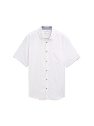 TOM TAILOR Kurzarmhemd COTTON LINEN SHIRT Weiß/Blau/Hellblau