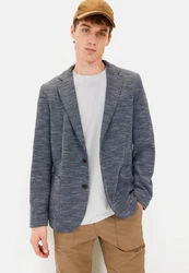 camel active Jerseysakko mit 2-Knopf-Verschluss Blazer Grau/Hellblau/Dunkelblau