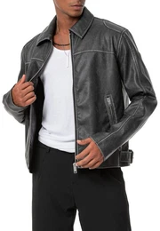 Lederimitatjacke mit Vintage-Waschung Reiverschluss, Regular Fit