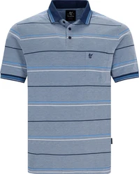 Hajo Sweatshirt Herren-Poloshirt Piqu  Streifen Blau/Hellblau