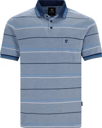 Hajo Sweatshirt Herren-Poloshirt Piqu  Streifen Blau/Hellblau