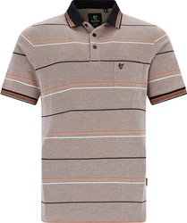 Hajo Sweatshirt Herren-Poloshirt Piqu  Streifen Braun/Rot/Beige