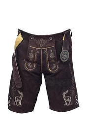 Trachtenlederhose kurze Lederhose Emma dunkelbraun mit Grtel und Stickerei