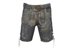 Trachtenlederhose Maximilian kurze Hose grau mit Grtel Gre 44-60