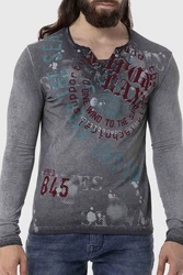 Cipo & Baxx T-Shirt Sweatshirts mit Knopfleiste Dunkelgrau/Hellgrau/Blau/Grau/Hellblau