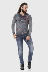 Cipo & Baxx T-Shirt Sweatshirts mit Knopfleiste Dunkelgrau/Hellgrau/Blau/Grau/Hellblau