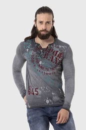 T-Shirt Sweatshirts mit Knopfleiste am Ausschnitt