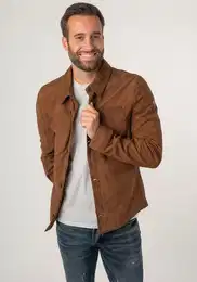 Lederjacke MMJemmo mit Hemdblusenkragen, Knopfleiste