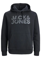 JACK & JONES Herren Hoodie Kapuzenpullover JJECORP (12152840) Black Large Print/W Black (12152840)