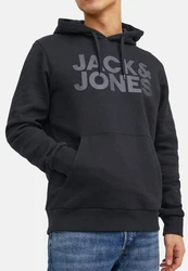 JACK & JONES Herren Hoodie Kapuzenpullover JJECORP (12152840) Black Large Print/W Black (12152840)