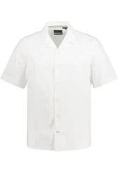 JP1880 Kurzarmhemd Leinenmix Kubakragen Weiß/Creme/Rot/Dunkelrot