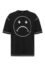 T-Shirt Oversized mit Smiley-Print Rundhals, Streetwear, 100 % Baumwolle