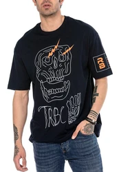 RedBridge T-Shirt Oversized Totenkopf-Print Blau/Dunkelblau