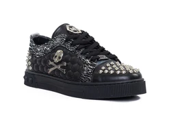 TAMBOGA Herren-Sneaker mit Totenkopf Dunkelgrau/Grau/Schwarz/Dunkelblau