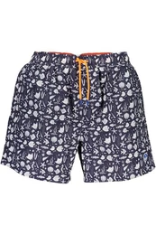 Badeshorts Herren-Badeboxer Blau mit Muster, Bio-Baumwolle, komfortabel, 36 cm