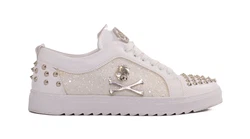 TAMBOGA Herren Sneaker mit Totenkopf Weiß/Creme/Grau/Silber