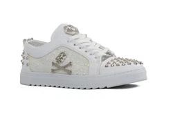 TAMBOGA Herren Sneaker mit Totenkopf Weiß/Creme/Grau/Silber