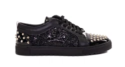 TAMBOGA Herren Sneaker mit Totenkopf Schwarz/Creme/Grau/Silber