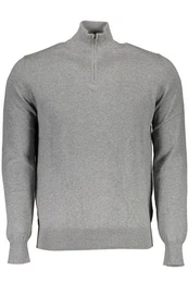 Strickpullover Grauer Herrenpullover mit Stickerei & Halbreiverschluss aus Recyclin