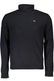 Strickpullover Herren Pullover Schwarz mit Hohem Kragen und Logo-Stickerei