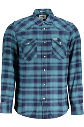 Langarmhemd Herren Flanellhemd Blau Kariert, Western Style mit Druckknpfen