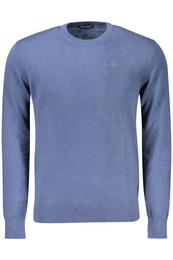 Strickpullover Eleganter Blauer Herrenblazer: Langarm, Rundhals, Mit Logo-Applikation