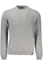 Strickpullover Grauer Herren-Kapuzenpullover mit Zopfmuster und Rundhalsausschnitt