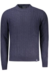 Strickpullover Blauer Herrenpullover mit Zopfmuster und Rundhalsausschnitt