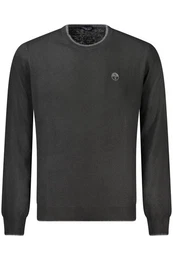 Strickpullover Herren Langarm-Pullover Schwarz mit Kontrastdetails und Stickerei
