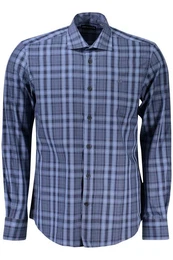 Langarmhemd Elegantes Kariertes Herren Langarmshirt in Blau mit Stickerei