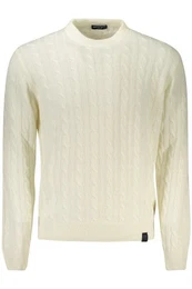 Strickpullover Herrenpullover wei Langer Arm, Rundhals, Zopfmuster, Applikation
