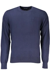Strickpullover Blauer Herrenpullover mit Rundhalsausschnitt und Logoapplikation