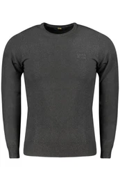 Strickpullover Herrenpullover Schwarz: Langarmshirt mit Stickerei und Rundhals