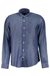 Langarmhemd Herren Langarmshirt Blau: Regular Fit, Bio-Baumwolle, Button-Down