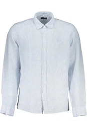 Langarmhemd Herren Langarmshirt Blau: Regular Fit, Bio-Baumwolle, Streifen-Design