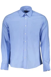 Langarmhemd Herrenhemd Blau, Regular Fit, Bio-Baumwolle, Italienischer Kragen
