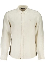 Langarmhemd Herren Langarmshirt Beige: Regular Fit, Gestreift, Bio-Baumwolle