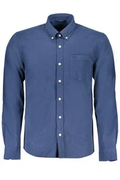 Langarmhemd Herren Langarmhemd Blau: Regular Fit, Bio-Baumwolle, Button-Down